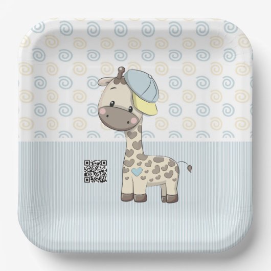 Custom Cartoon Baby Boy Giraffe Papierplatte Pappteller (Vorderseite)