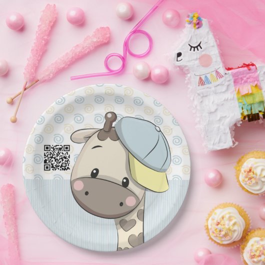 Custom Cartoon Baby Boy Giraffe Pappteller (Party)