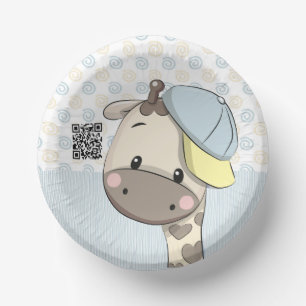 Custom Cartoon Baby Boy Giraffe Pappteller