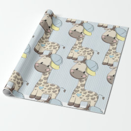 Custom Cartoon Baby Boy Giraffe Wrapping Paper Geschenkpapier