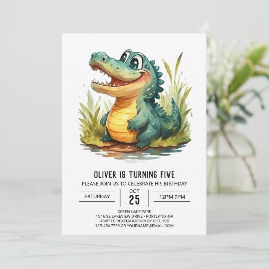 Custom Cartoon Crocodile Geburtstag Einladung (Stehend Vorderseite)