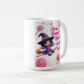Custom Cartoon Hexe & Candy Sky Hot Chocolate Cup Kaffeetasse (VorderseiteRechts)