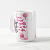Custom Cartoon Hexe & Candy Sky Hot Chocolate Cup Kaffeetasse (Vorderseite Links)