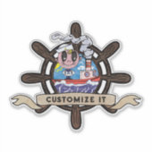 Custom Cartoon Sailor Nautical Ship Wheel  Aufkleber (Vorderseite)
