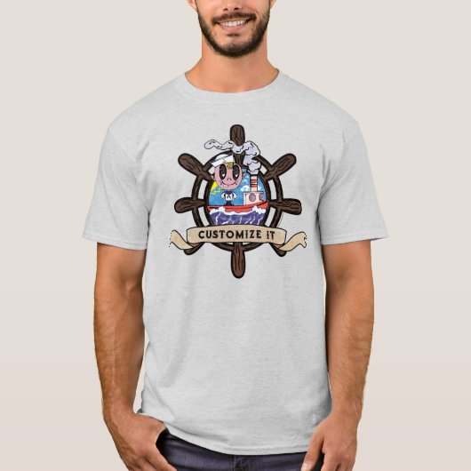 Custom Cartoon Sailor Nautical Ship Wheel  T-Shirt (Vorderseite)