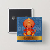Custom Cartoon Year of the Dragon Word Art Button (Vorne & Hinten)