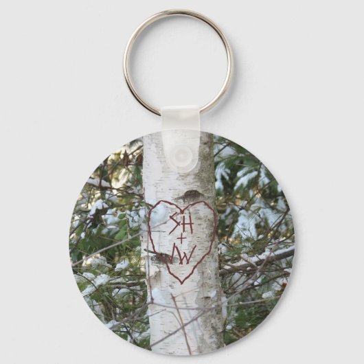 Custom Carved Birch Tree Key Chain Schlüsselanhänger (Vorderseite)
