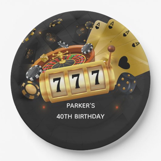 Custom Casino Night Partys Black Gold Pappteller (Vorderseite)