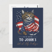 Custom Cat 4. Juli Patriotische Party Einladung Postkarte (Vorne/Hinten)