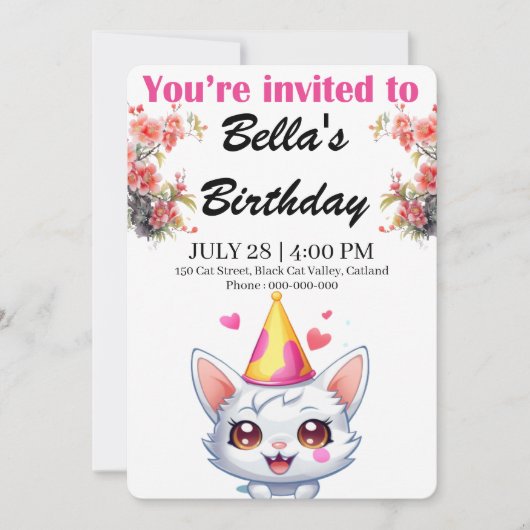 Custom Cat Birthday Einladungen Personalisiert (Vorderseite)