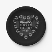 Custom Cat Birthday Party Paw Print Heft Black Pappteller (Vorderseite)