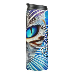 Custom Cat Blue Ocean Wave Personalisiert Thermosbecher