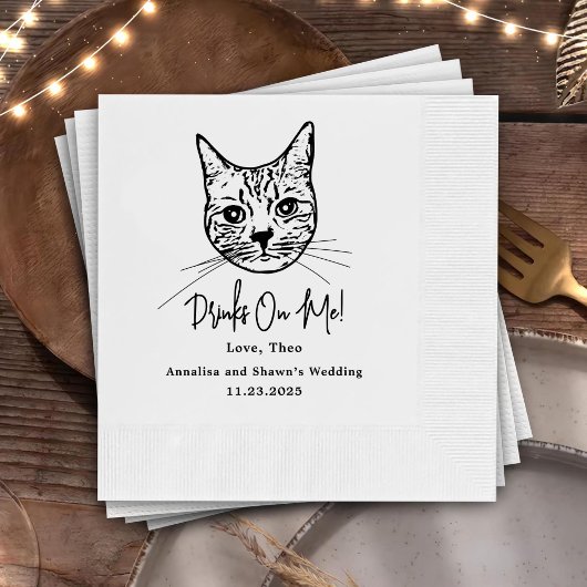 Custom Cat Cocktail Napkins Wedding Serviette