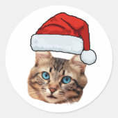 Custom Cat Face Photo Santa Hat Christmas Runder Aufkleber (Vorderseite)