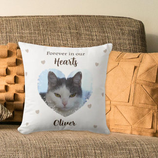 Custom Cat Forever in Our Hearts Throw Pillow Kissen