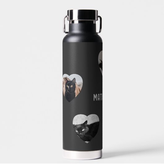 Custom Cat Foto Collage 5 Herz Rahmen Schwarz Trinkflasche (Vorne)