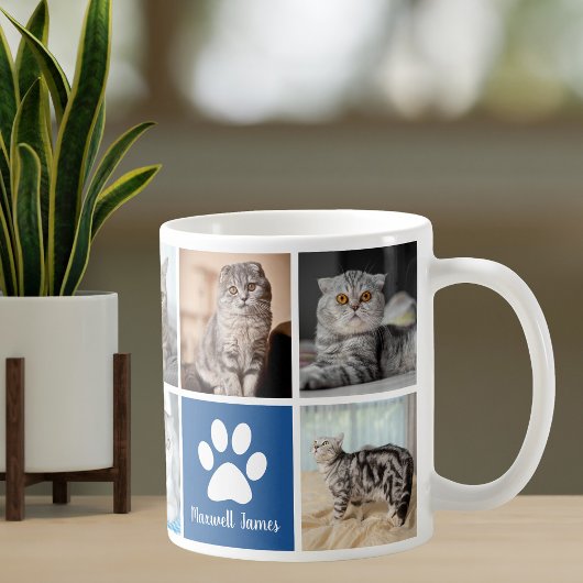 Custom Cat Foto Collage Blue Paw Print Niedlich Kaffeetasse