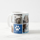 Custom Cat Foto Collage Blue Paw Print Niedlich Kaffeetasse (Vorderseite Links)