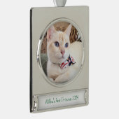 Custom Cat Foto Erste Weihnachtsfeier 2024 Ornamen Banner-Ornament Silber (Rechts)