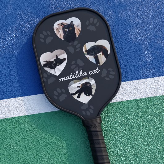 Custom Cat Foto Heart Black Pickleball Paddel Schläger