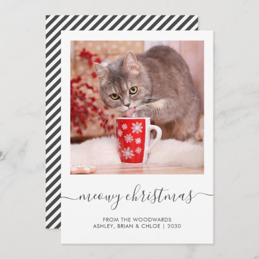 Custom Cat Foto Meowy Weihnachtsskript Feiertagskarte (Vorne/Hinten)