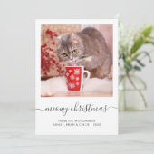 Custom Cat Foto Meowy Weihnachtsskript Feiertagskarte (Stehend Vorderseite)