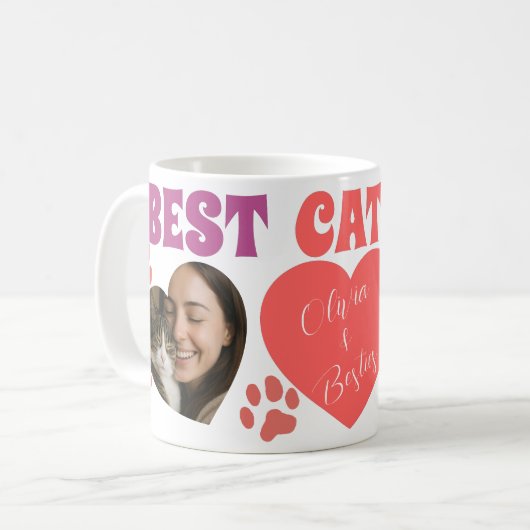 Custom Cat Mom Photo Mug Kaffeetasse (Vorderseite Links)