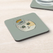 Custom Cat Name Art - Chubby White Cat with Crown Getränkeuntersetzer (Linke Seite)