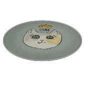 Custom Cat Name Art - Chubby White Cat with Crown Schneidebrett (Ecke)