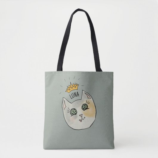 Custom Cat Name Art - Chubby White Cat with Crown Tasche (Vorderseite)