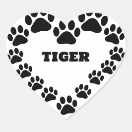 Custom Cat Paw Print Heart Shaped Sticker