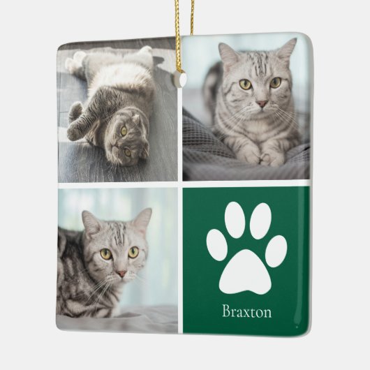 Custom Cat Photo Collage Cute Green Christmas Keramikornament (Links)