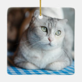 Custom Cat Photo Collage Cute Green Christmas Keramikornament (Rückseite)