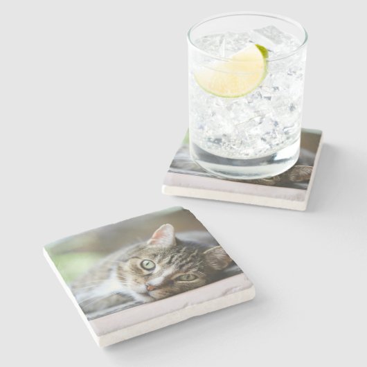 Custom Cat Photo Pet Lover Gift Steinuntersetzer (Seitenansicht)