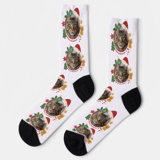 Custom Cat PhotoPattern Christmas Gift Socks Socken (Linkes Detail)