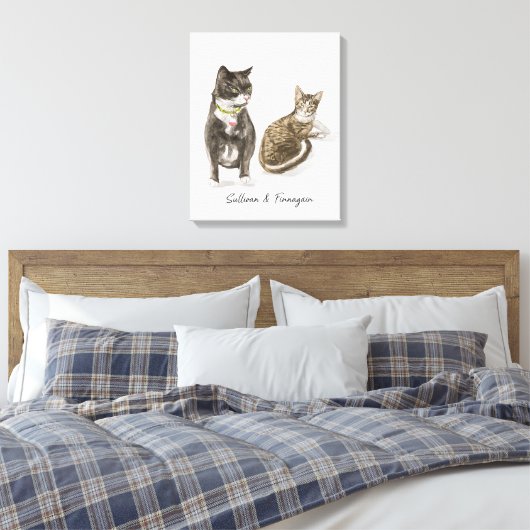 Custom Cat Portrait Watercolor Leinwanddruck (Insitu (Schlafzimmer))