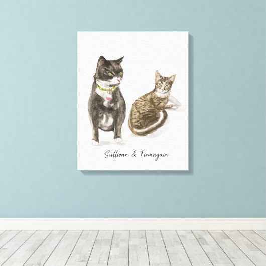 Custom Cat Portrait Watercolor Leinwanddruck (Insitu (Holzboden))