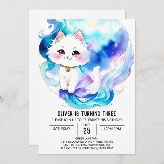 Custom Cat Printable Birthday Einladung (Vorne/Hinten)