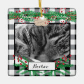 Custom Cat Schwarz-weiß Buffalo Karo Ornament (Vorderseite)