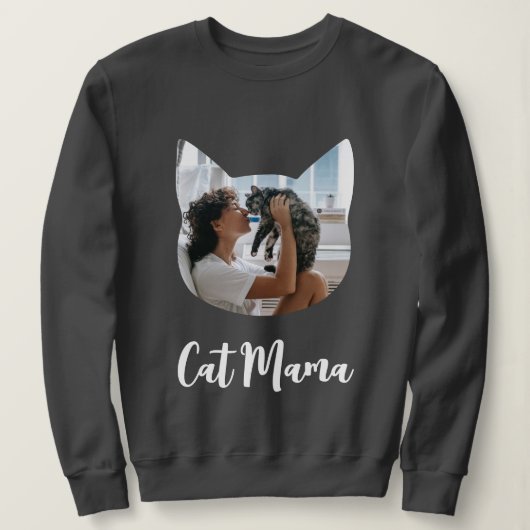Custom Cat Shaped Foto Cat Lover Cat Mama Script Sweatshirt (Design vorne)