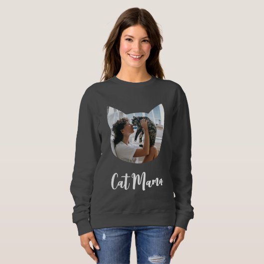 Custom Cat Shaped Foto Cat Lover Cat Mama Script Sweatshirt (Vorne ganz)