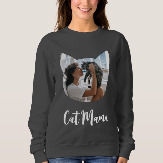 Custom Cat Shaped Foto Cat Lover Cat Mama Script Sweatshirt (Vorderseite)