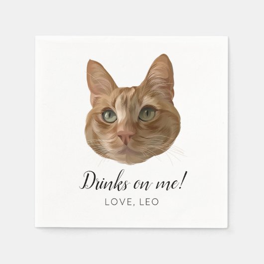 Custom Cat Wedding Cocktail Napkins Drinks on Me Serviette (Vorderseite)