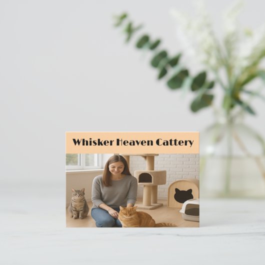 Custom Cattery Business Card with Photo Visitenkarte (Stehend Vorderseite)