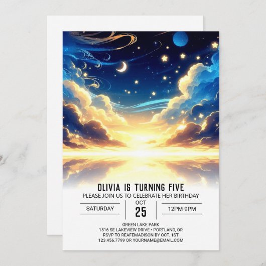 Custom Celestial Digital Geburtstag Einladung (Vorne/Hinten)