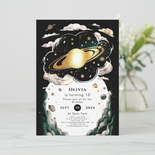 Custom Celestial Space Geburtstag Einladung (Stehend Vorderseite)