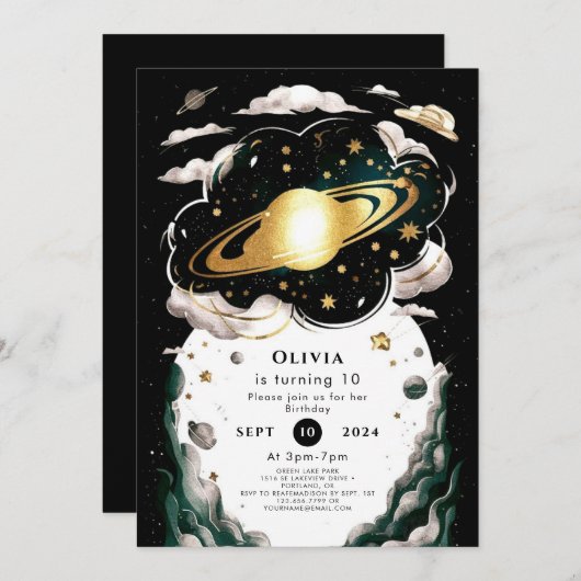Custom Celestial Space Geburtstag Einladung (Vorne/Hinten)