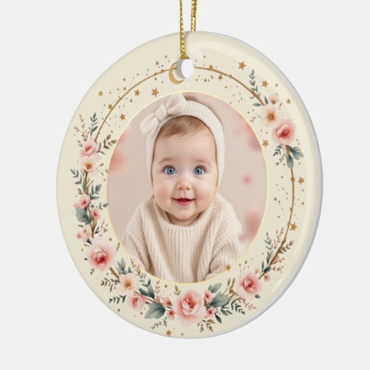 Custom Celestial Starry Baby First Christmas Photo Keramik Ornament (Links)