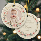 Custom Celestial Starry Baby First Christmas Photo Keramik Ornament