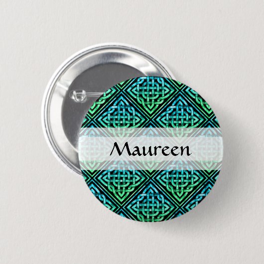 Custom Celtic Knot - Diamond Tile Blue Green Button (Vorne & Hinten)